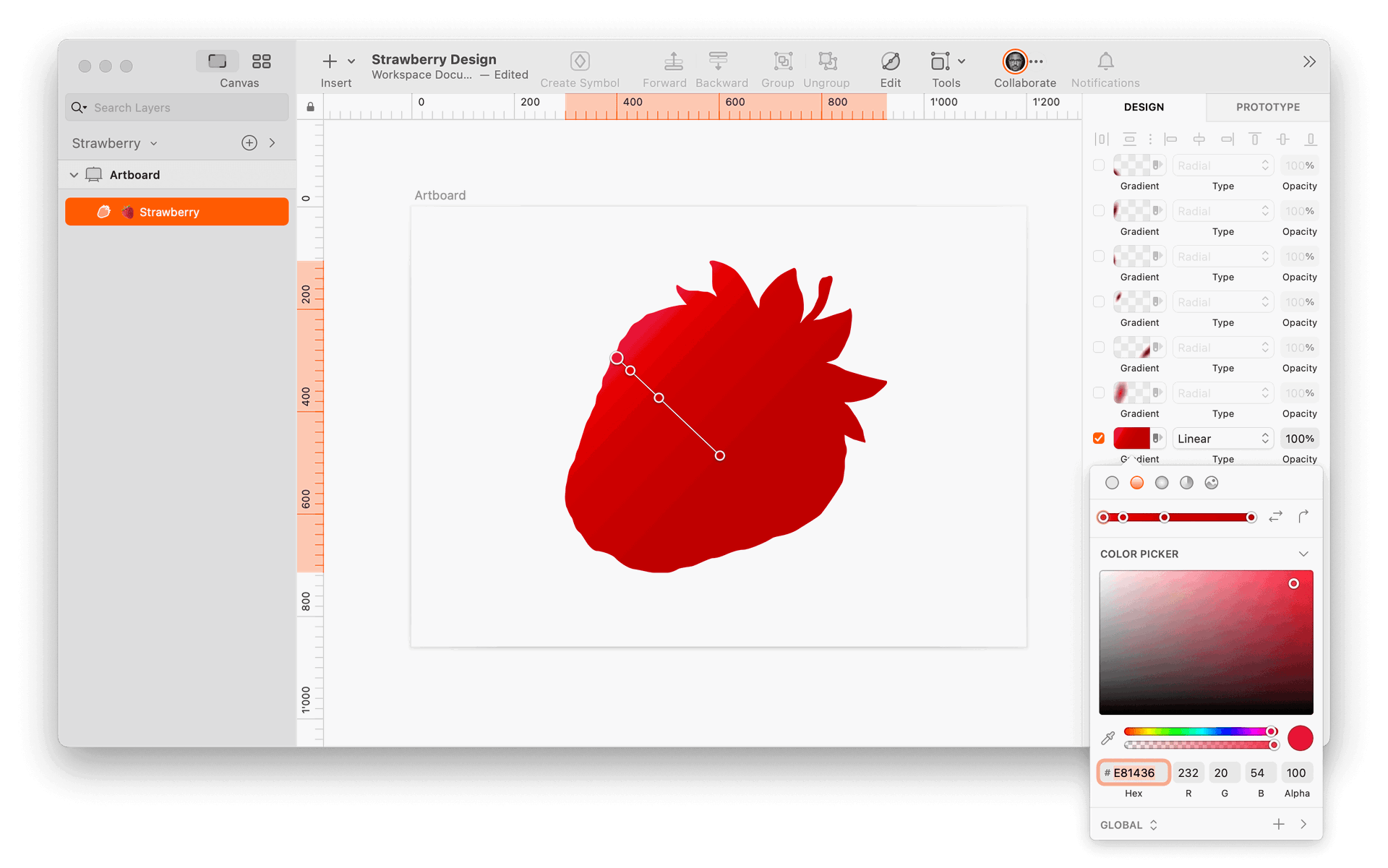 image of one-layered strawberry made in Sketch