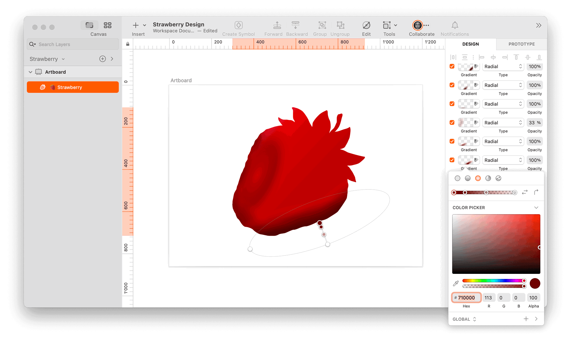 image of one-layered strawberry made in Sketch