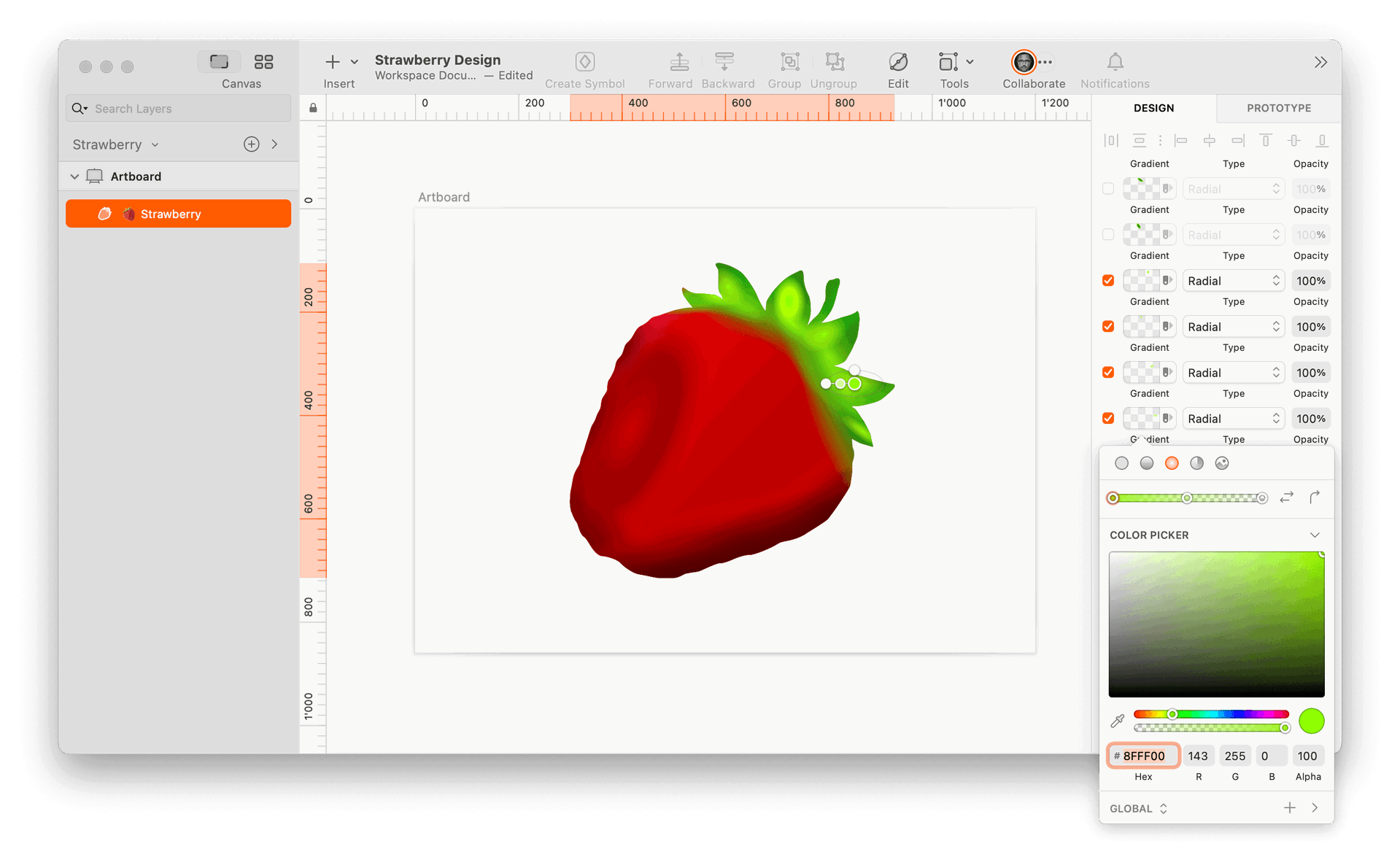 image of one-layered strawberry made in Sketch