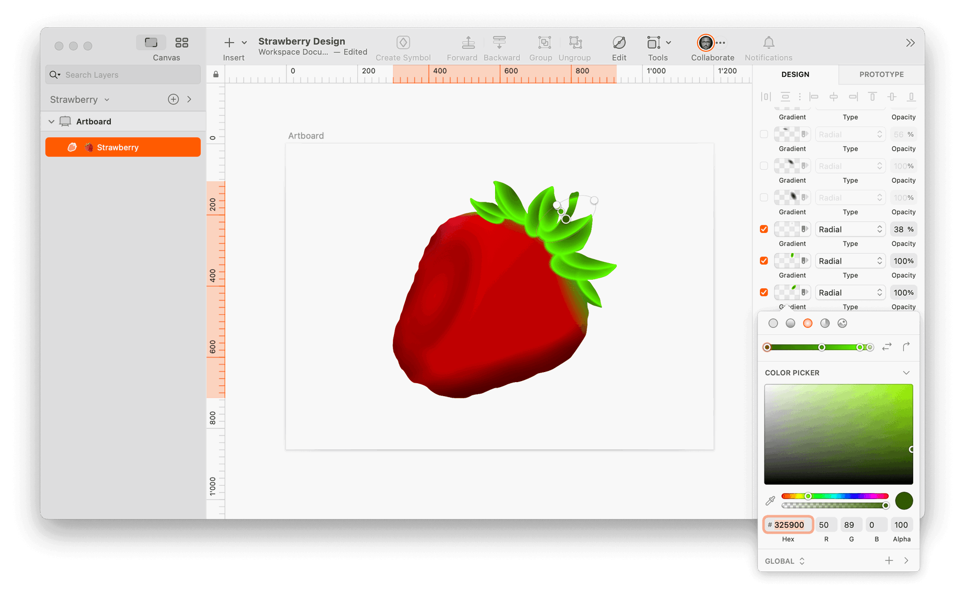 image of one-layered strawberry made in Sketch