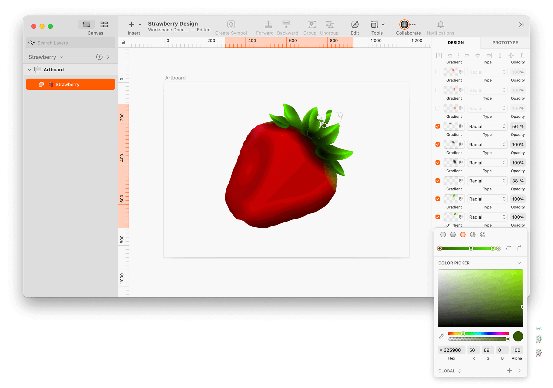 image of one-layered strawberry made in Sketch