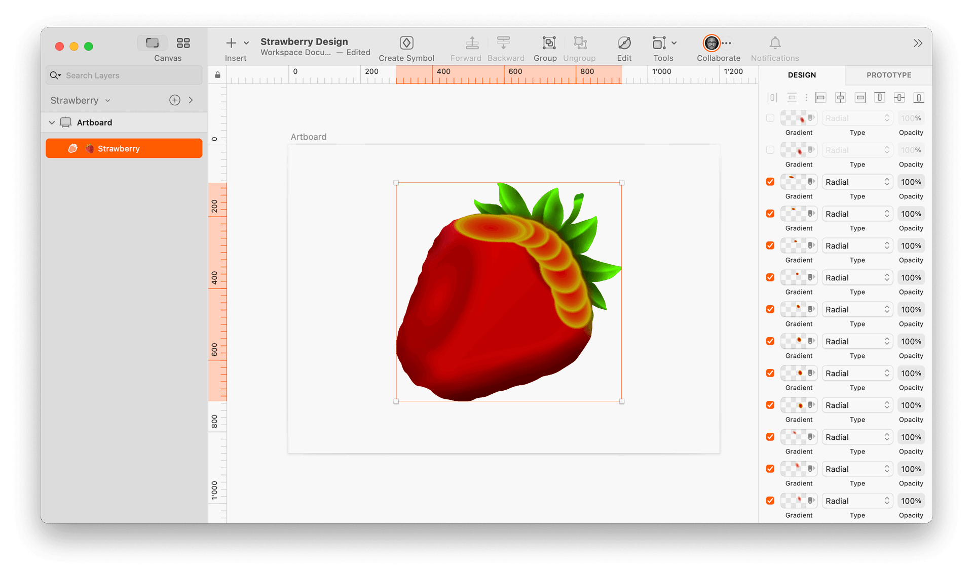 image of one-layered strawberry made in Sketch
