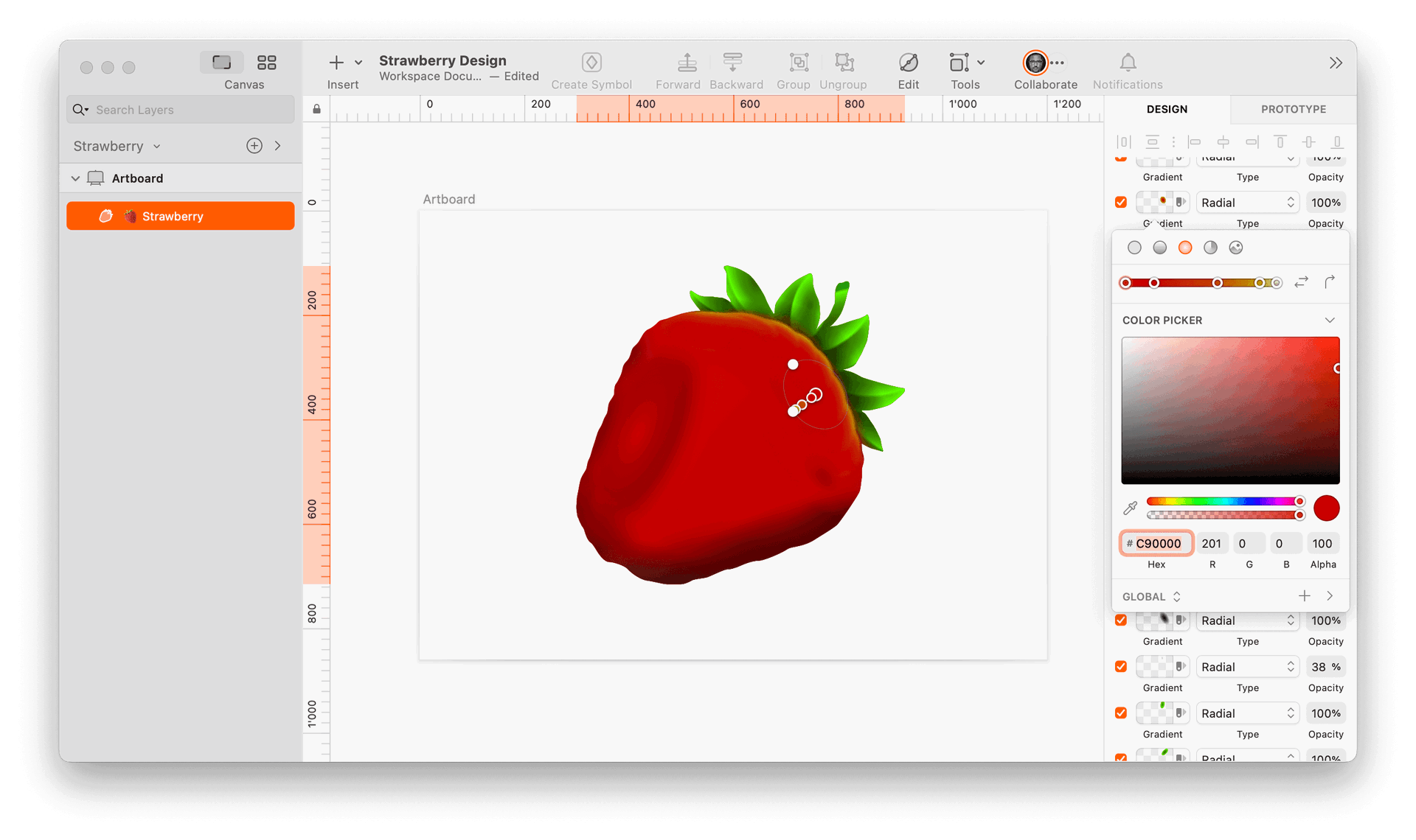 image of one-layered strawberry made in Sketch