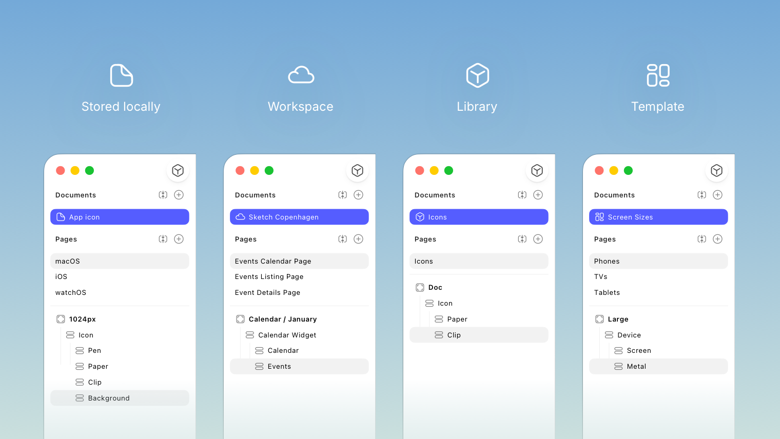 An image showing the new icons for document types in Sketch.