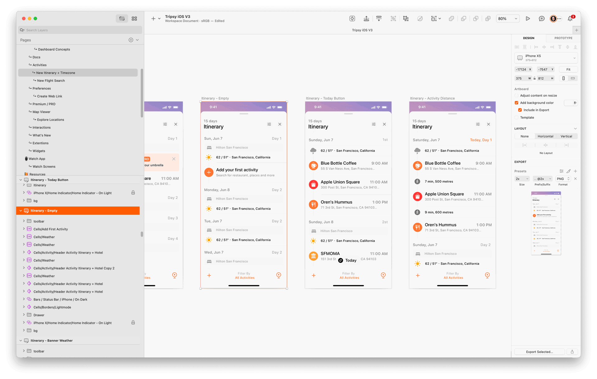 A screenshot of Tripsy inside Sketch