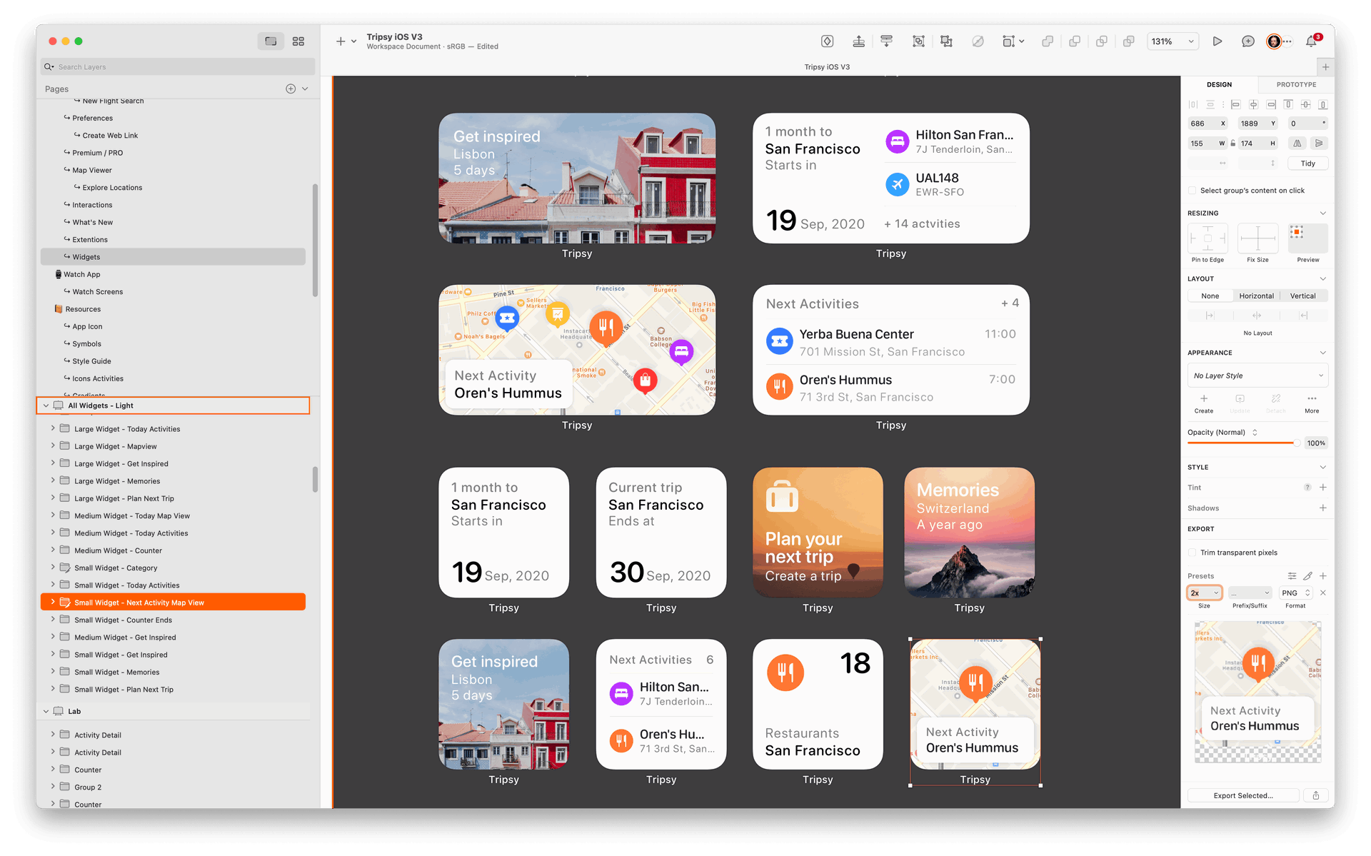 A screenshot of multiple widget designs in Sketch