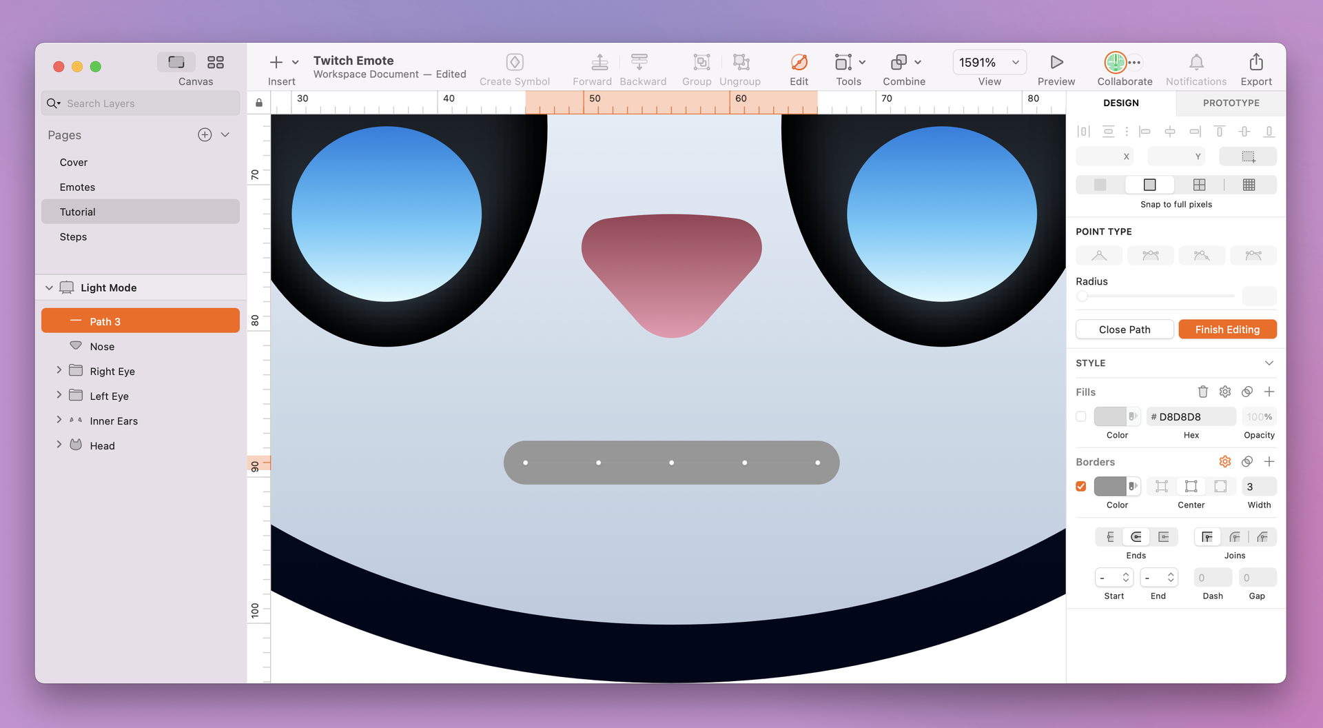 An image showing a straight line drawn using Sketch’s Vector tool.