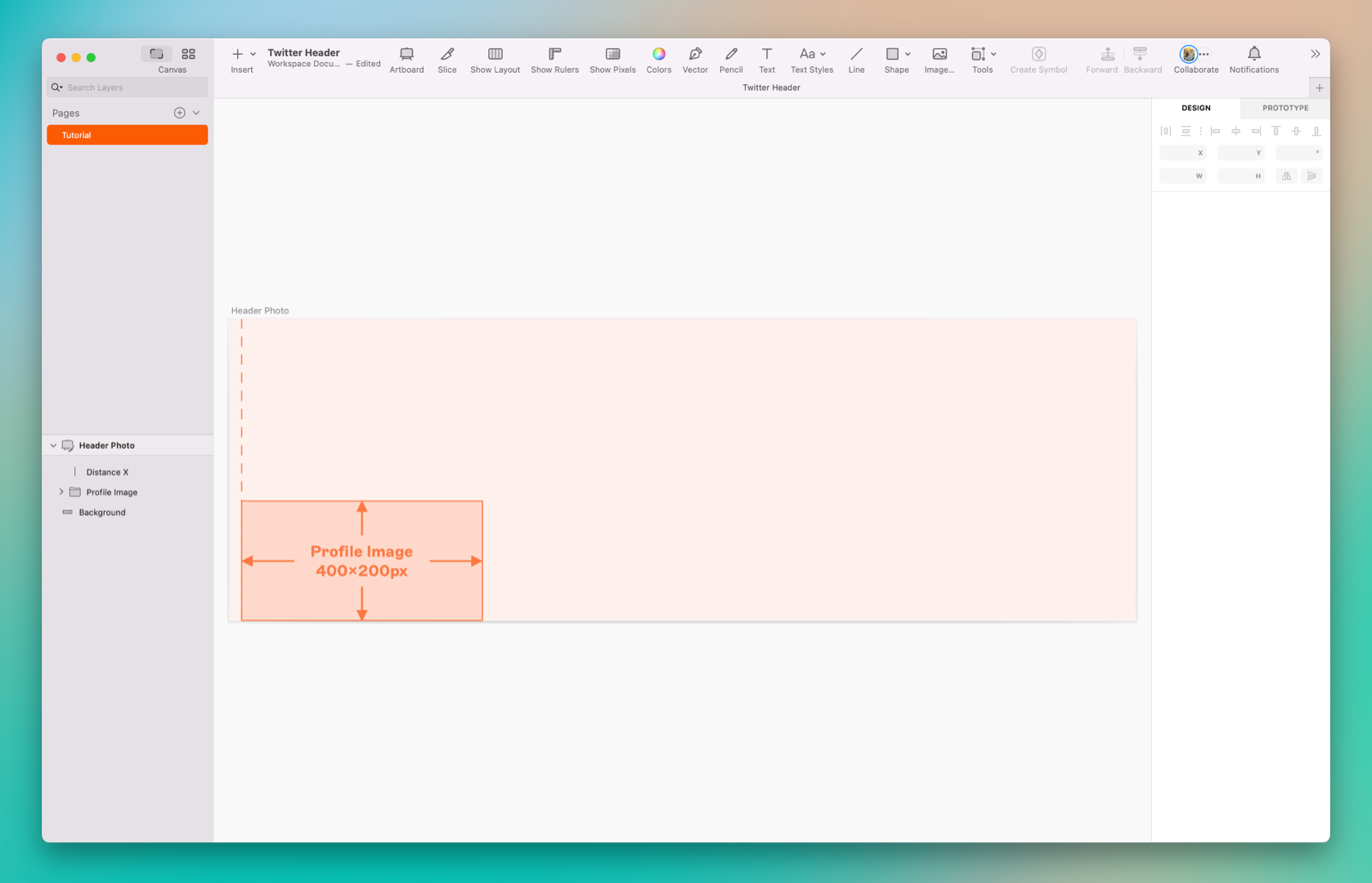 An image showing how to mark a profile picture when designing a Twitter header photo in Sketch.