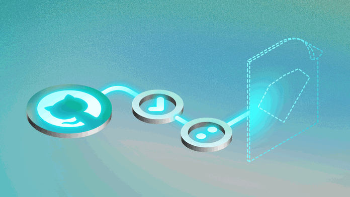 Image showing a GitHub disc connecting to a Sketch document over a teal background.