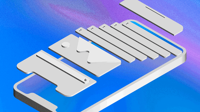 Image showing a mobile app UI design over a blue background.