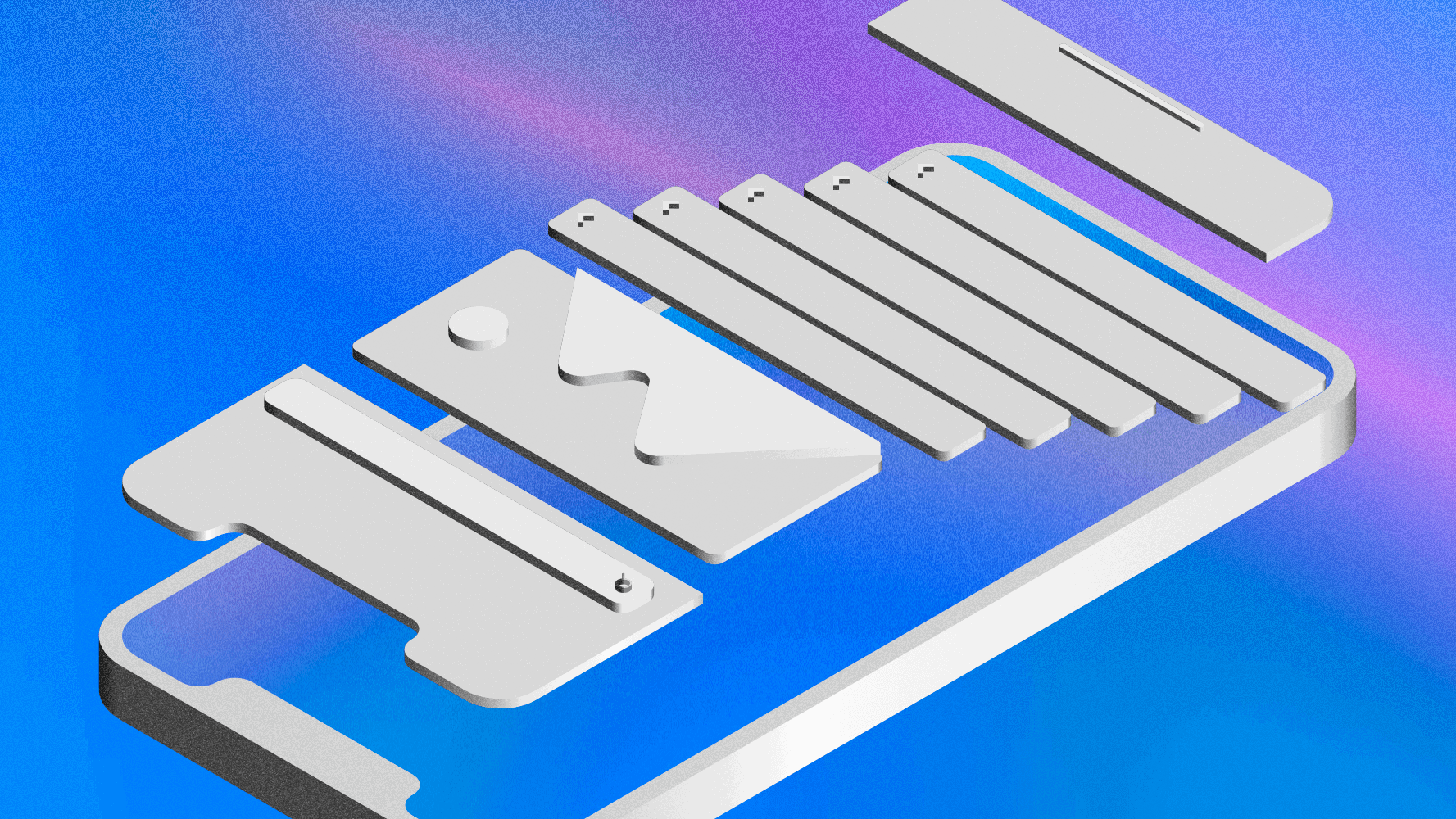 Image showing a mobile app UI design over a blue background.