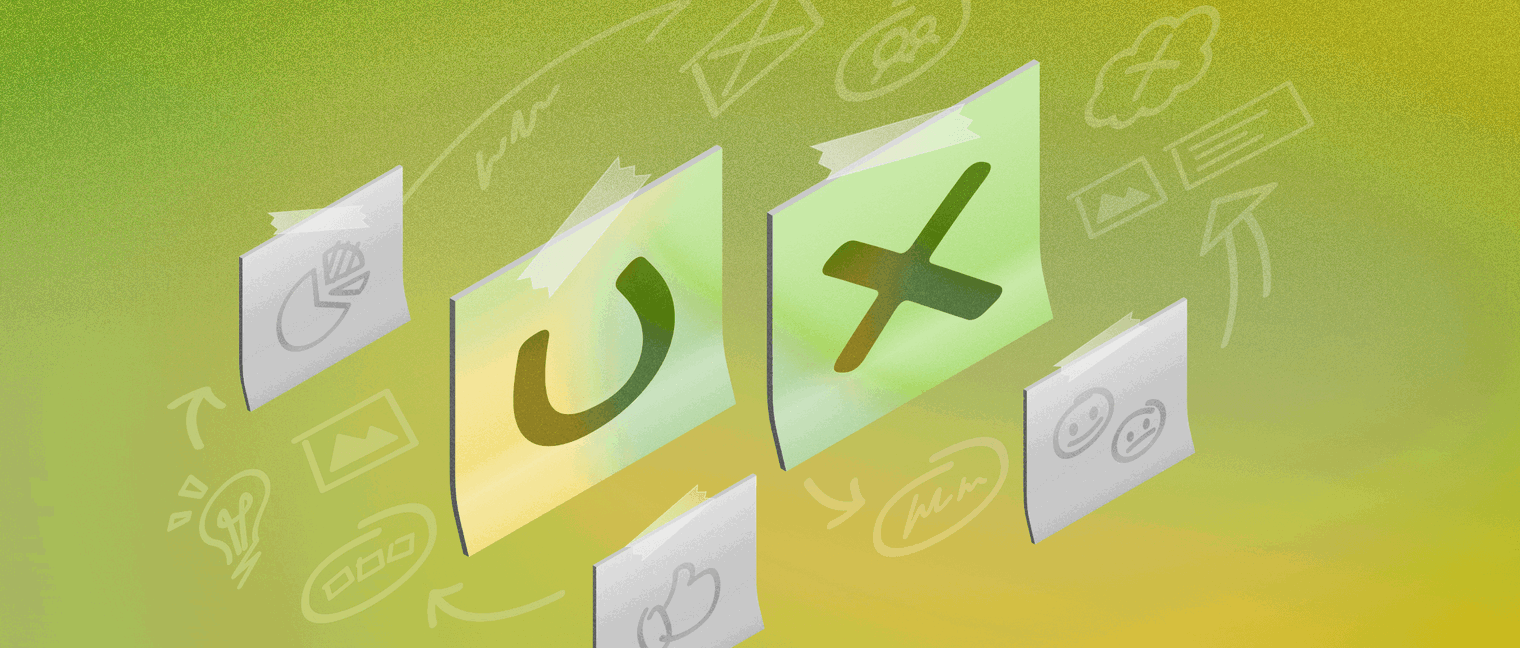 Sticky notes spelling out UX with Sketch UX design elements