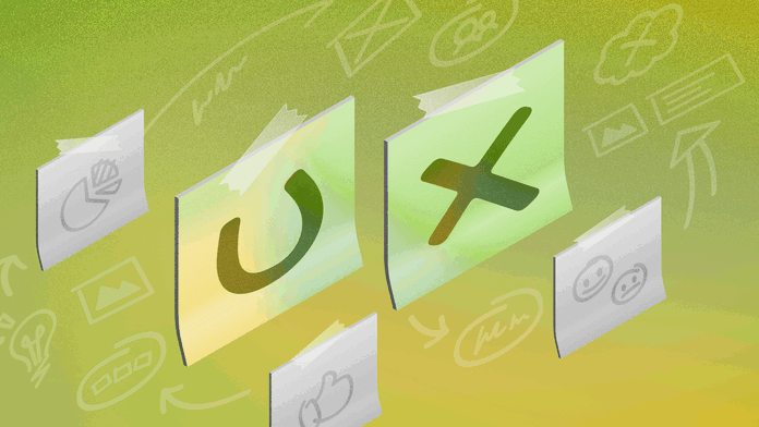 Sticky notes spelling out UX with Sketch UX design elements