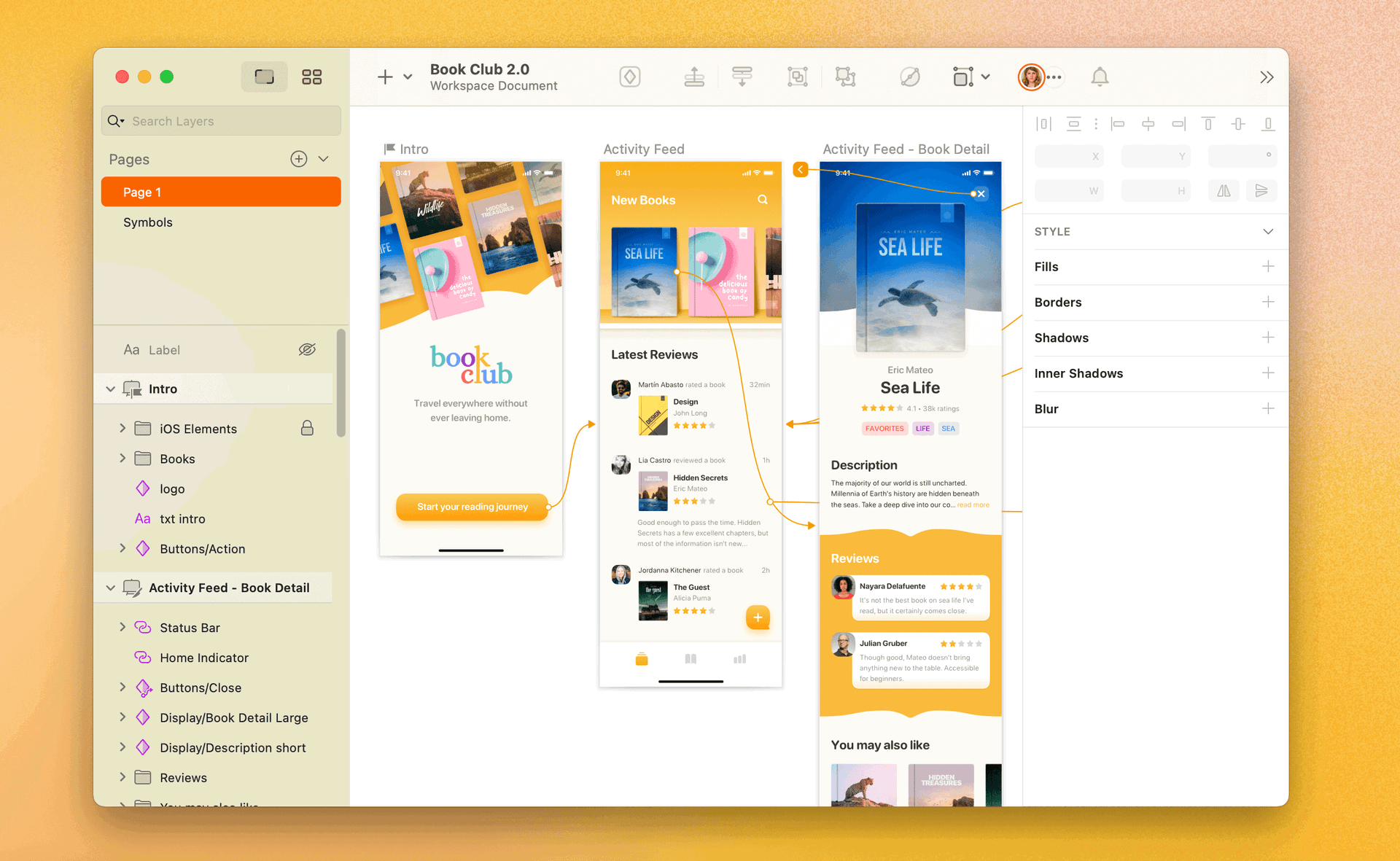 An image of a travel app prototype showing functionality in Sketch.
