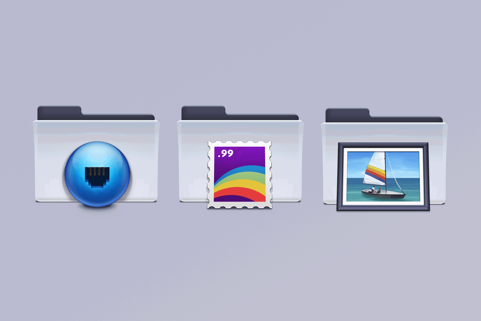 Three illustrated macOS folders designed by Emanuel